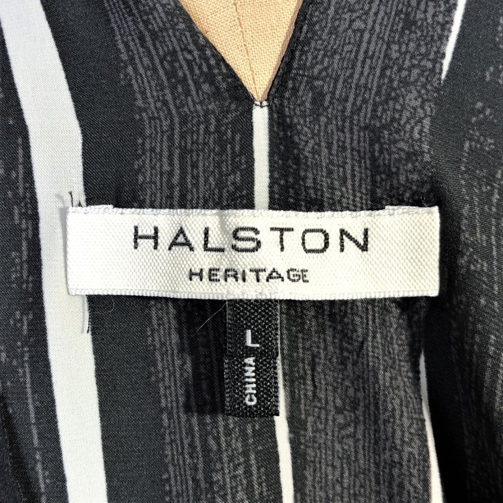 Halston Heritage Striped Crinkle Chiffon square link detail shift dress - Picture 12 of 16